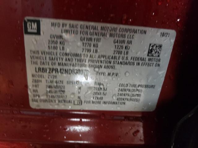LRBFZPR42ND033076 - 2022 BUICK ENVISION ESSENCE RED photo 12