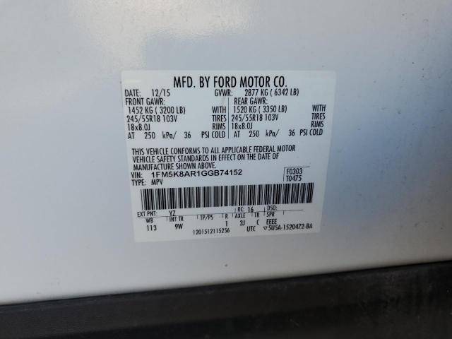 1FM5K8AR1GGB74152 - 2016 FORD EXPLORER POLICE INTERCEPTOR Blanco foto 14