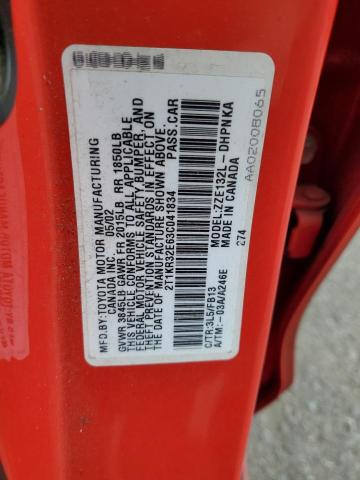 2T1KR32E63C041834 - 2003 TOYOTA COROLLA MA XR RED photo 12