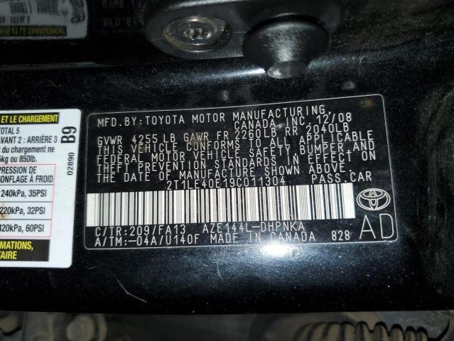 2T1LE40E19C011304 - 2009 TOYOTA COROLLA MA S GRAY photo 12