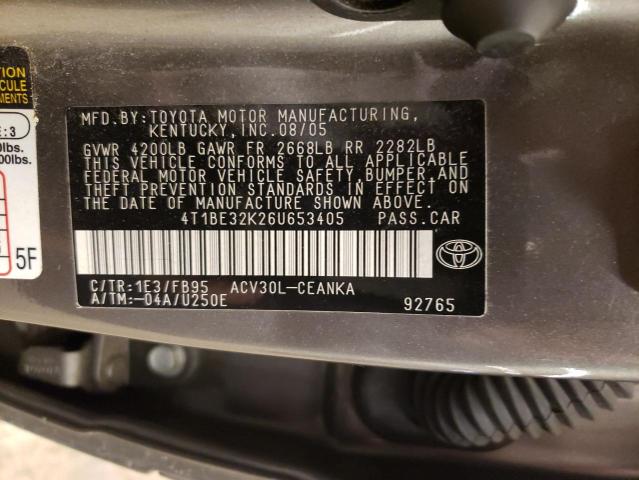 4T1BE32K26U653405 - 2006 TOYOTA CAMRY LE GRAY photo 12