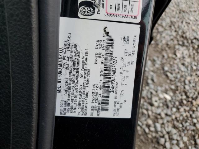 3FAHP0JA5AR375279 - 2010 FORD FUSION SEL BLACK photo 12