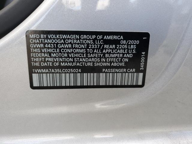 1VWMA7A35LC025024 - 2020 VOLKSWAGEN PASSAT R-LINE Արծաթագույն լուսանկար 12