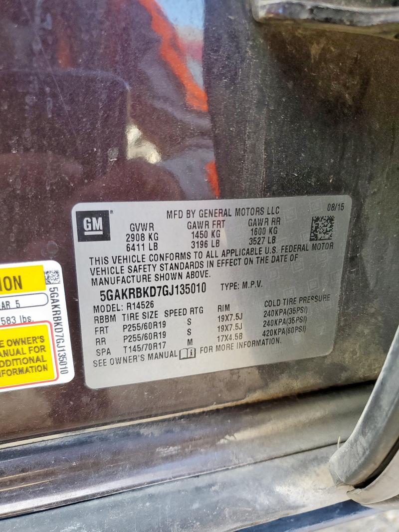 5GAKRBKD7GJ135010 - 2016 BUICK ENCLAVE BROWN photo 13