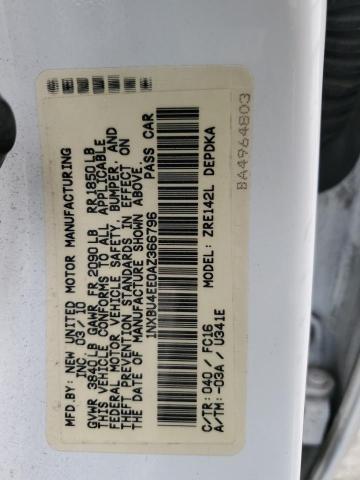 1NXBU4EE0AZ366796 - 2010 TOYOTA COROLLA BASE 白色 照片 12