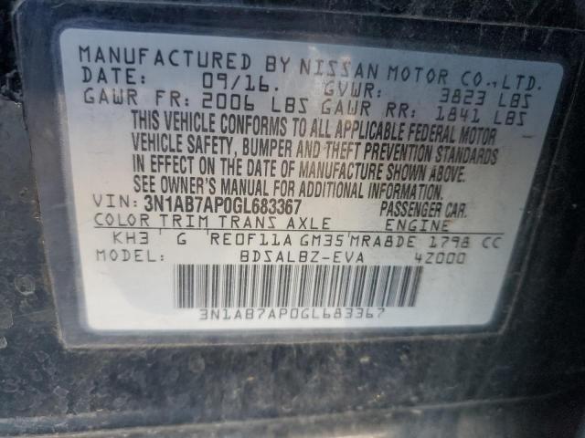 3N1AB7AP0GL683367 - 2016 NISSAN SENTRA S BLACK photo 13