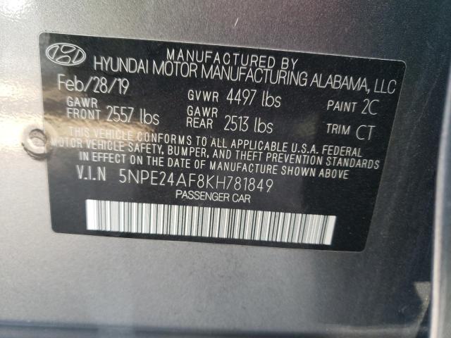 5NPE24AF8KH781849 - 2019 HYUNDAI SONATA SE GRAY photo 12