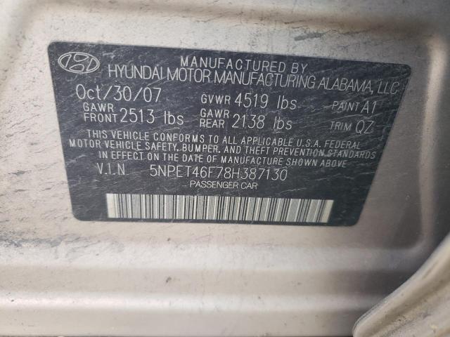 5NPET46F78H387130 - 2008 HYUNDAI SONATA GLS SILVER photo 12