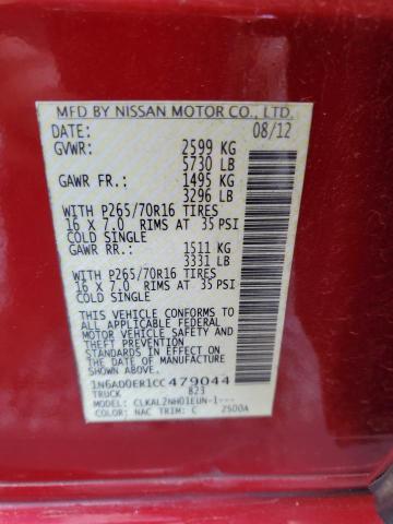 1N6AD0ER1CC479044 - 2012 NISSAN FRONTIER S RED photo 12