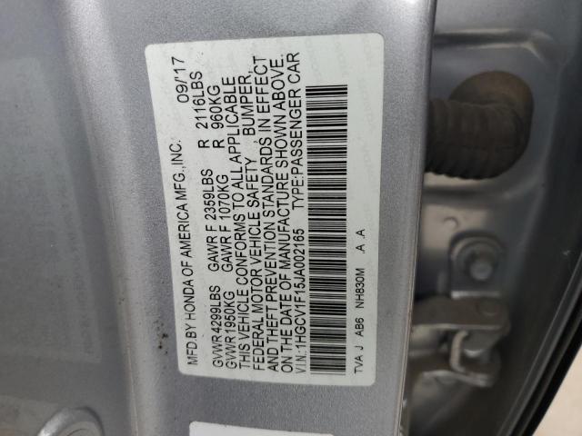 1HGCV1F15JA002165 - 2018 HONDA ACCORD LX 银色 照片 12