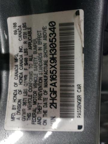 2HGFA165X9H305340 - 2009 HONDA CIVIC LX GRAY photo 13