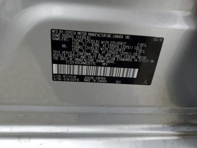 2T3ZF4DV3AW035115 - 2010 TOYOTA RAV4 银色 照片 13