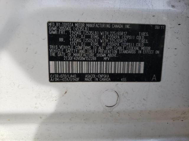 2T3DF4DV0BW152288 - 2011 TOYOTA RAV4 LIMITED WHITE photo 13