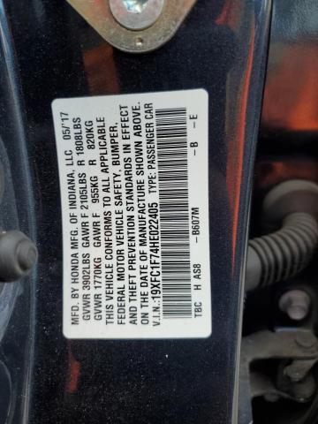 19XFC1F74HE022405 - 2017 HONDA CIVIC EXL ლურჯი ფოტო 12