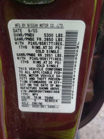 JN8DR09Y74W901986 - 2004 NISSAN PATHFINDER LE MAROON photo 13