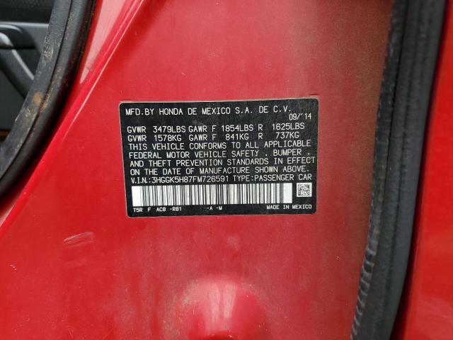 3HGGK5H87FM726591 - 2015 HONDA FIT EX RED photo 13