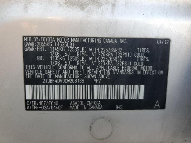 2T3BF4DV9CW208186 - 2012 TOYOTA RAV4 SILVER photo 13