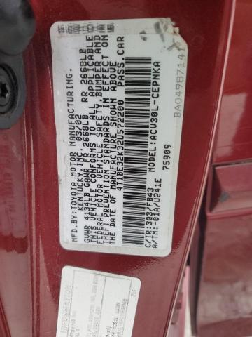 4T1BE32K32U572200 - 2002 TOYOTA CAMRY LE BURGUNDY photo 12