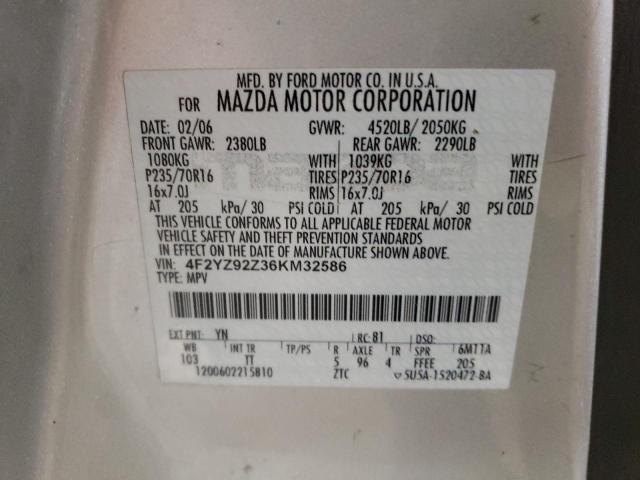 4F2YZ92Z36KM32586 - 2006 MAZDA TRIBUTE I SILVER photo 12