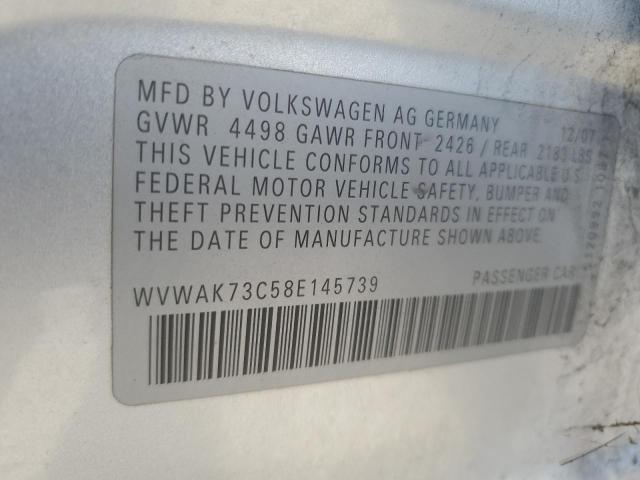 WVWAK73C58E145739 - 2008 VOLKSWAGEN PASSAT KOMFORT SILVER photo 12