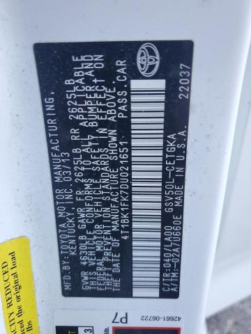 4T1BK1FK7DU021651 - 2013 TOYOTA CAMRY SE WHITE photo 12