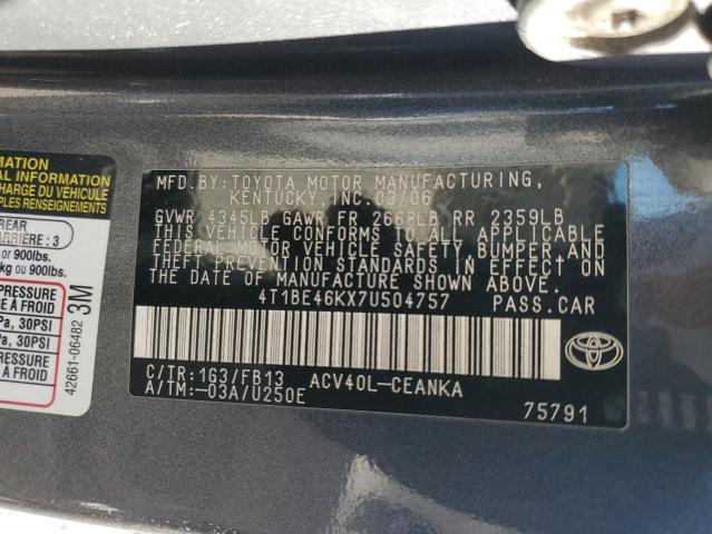 4T1BE46KX7U504757 - 2007 TOYOTA CAMRY CE Boz foto 12