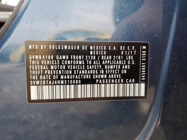 3VW2B7AJ4HM310080 - 2017 VOLKSWAGEN JETTA S Azul foto 13