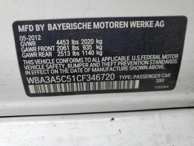 WBA3A5C51CF346720 - 2012 BMW 328 I WHITE photo 12