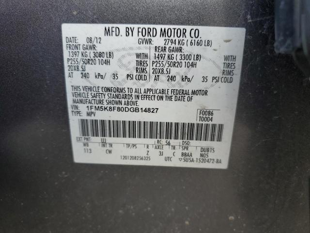 1FM5K8F80DGB14827 - 2013 FORD EXPLORER LIMITED GRAY photo 14