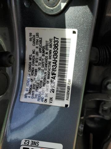 2HGFA1F83AH303637 - 2010 HONDA CIVIC EX GRAY photo 12