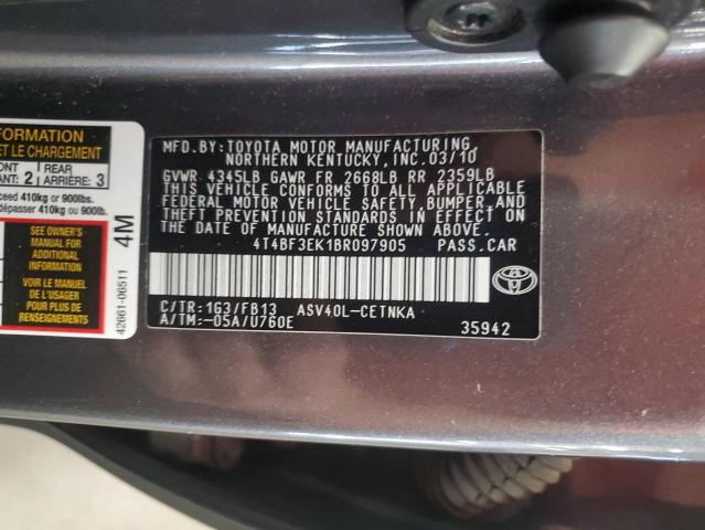 4T4BF3EK1BR097905 - 2011 TOYOTA CAMRY BASE ნაცრისფერი ფოტო 13