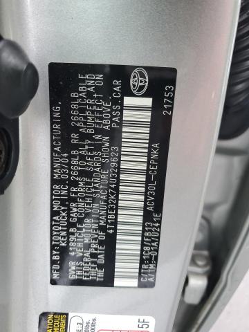 4T1BE32K74U329623 - 2004 TOYOTA CAMRY LE SILVER photo 12