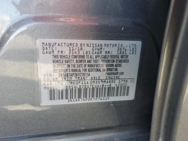 3N1AB7AP2KY276114 - 2019 NISSAN SENTRA S Күміс фото 12