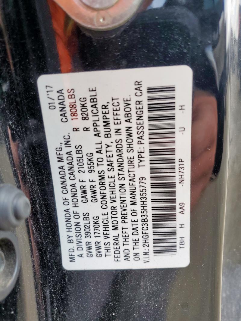 2HGFC3B35HH355779 - 2017 HONDA CIVIC EX BLACK photo 13