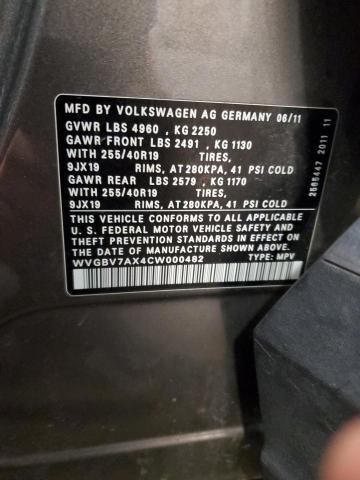 WVGBV7AX4CW000482 - 2012 VOLKSWAGEN TIGUAN S GRAY photo 13