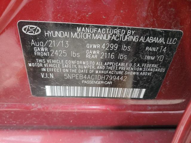 5NPEB4AC1DH799442 - 2013 HYUNDAI SONATA GLS RED photo 12