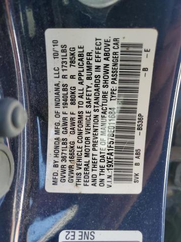 19XFA1F57BE011684 - 2011 HONDA CIVIC LX BLUE photo 12