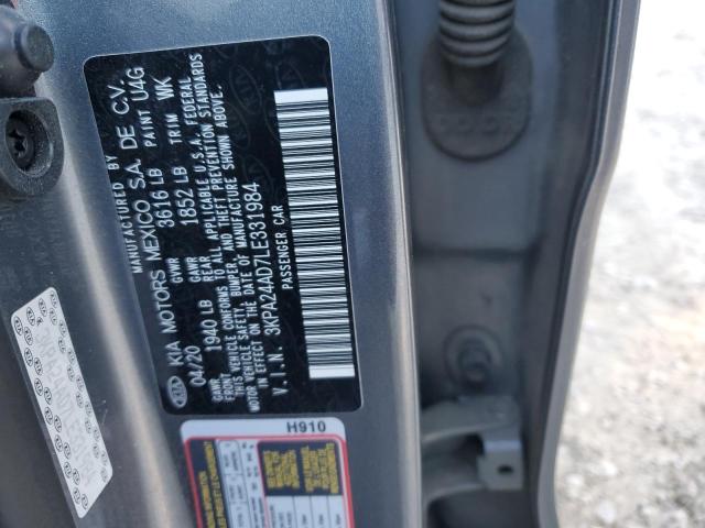 3KPA24AD7LE331984 - 2020 KIA RIO LX GRAY photo 12