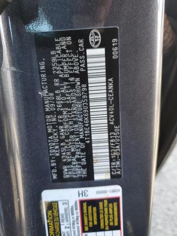 4T1BE46K69U359798 - 2009 TOYOTA CAMRY BASE GRAY photo 12