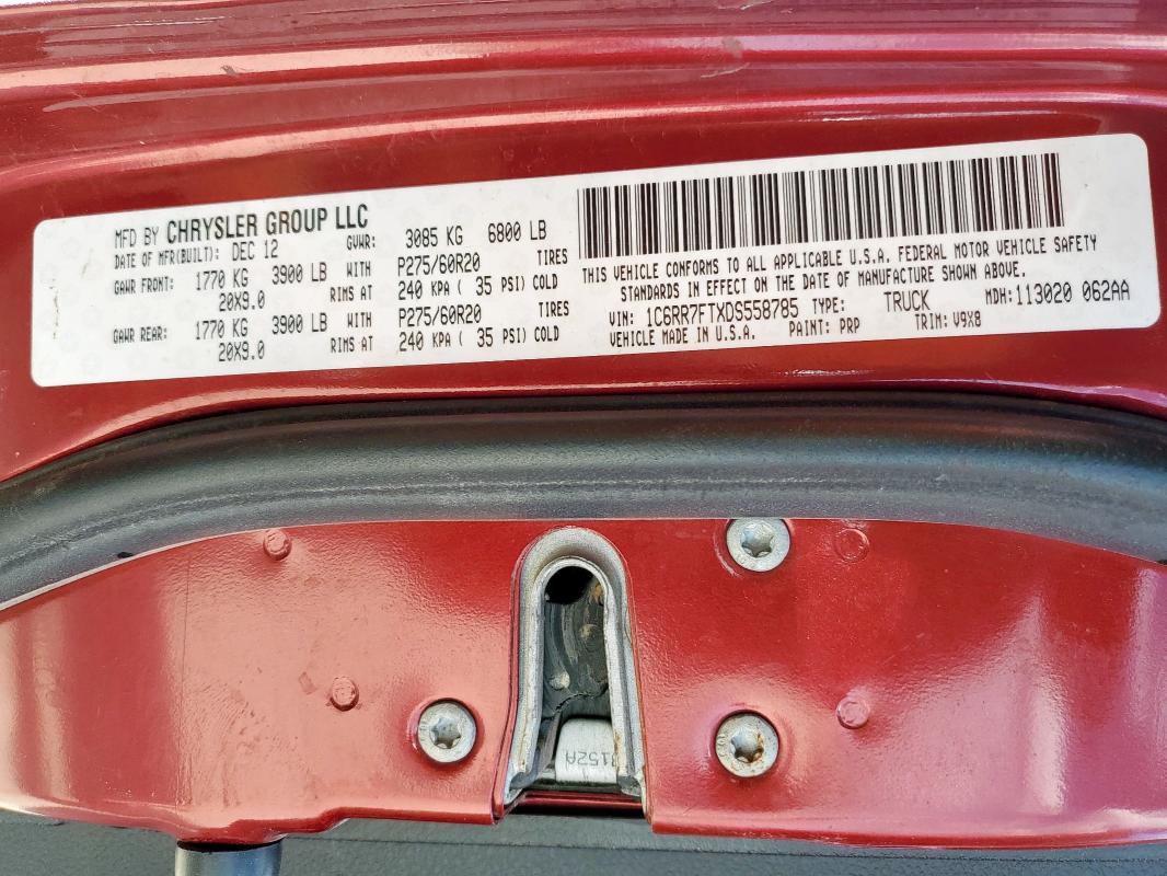 1C6RR7FTXDS558785 - 2013 RAM 1500 ST 勃艮第红 照片 13