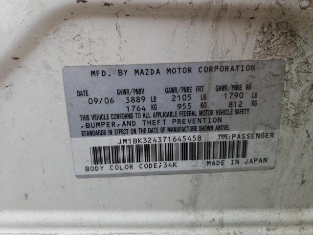 JM1BK324371645458 - 2007 MAZDA 3 S WHITE photo 12