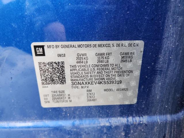 3GNAXKEV4KS539319 - 2019 CHEVROLET EQUINOX LT 蓝色 照片 13