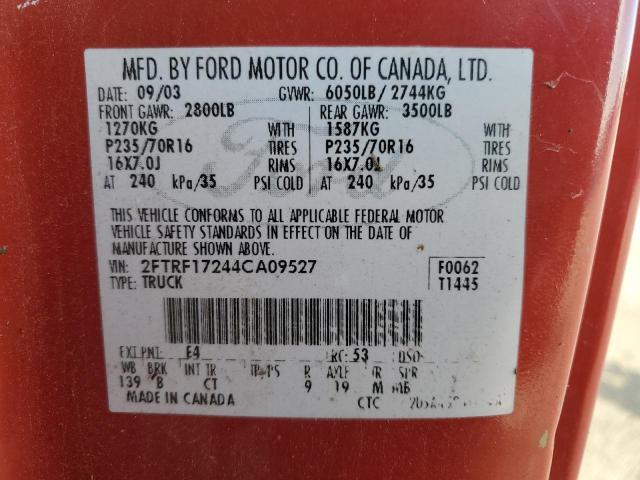 2FTRF17244CA09527 - 2004 FORD F-150 HERI CLASSIC RED photo 12