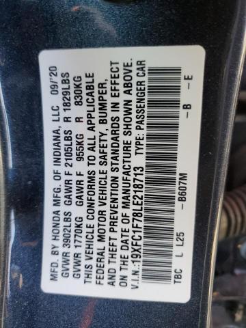 19XFC1F78LE218713 - 2020 HONDA CIVIC EXL გრაფიტი ფოტო 13