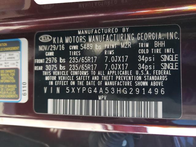 5XYPG4A53HG291496 - 2017 KIA SORENTO LX BURGUNDY photo 12