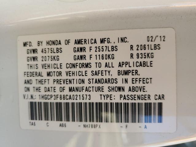 1HGCP3F88CA021573 - 2012 HONDA ACCORD EXL WHITE photo 12