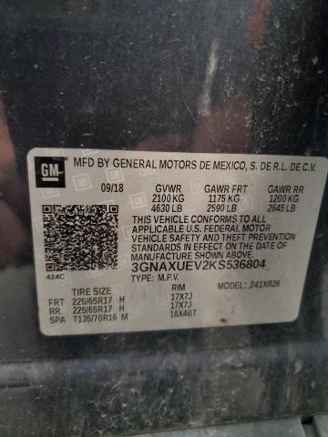 3GNAXUEV2KS536804 - 2019 CHEVROLET EQUINOX LT შავი ფოტო 13