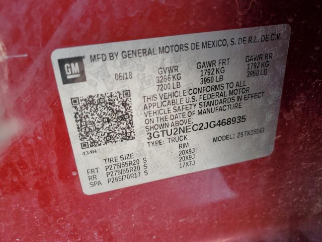 3GTU2NEC2JG468935 - 2018 GMC SIERRA K1500 SLT RED photo 12