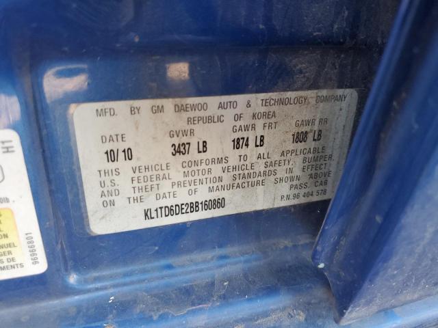 KL1TD6DE2BB160860 - 2011 CHEVROLET AVEO LS Mavi foto 12
