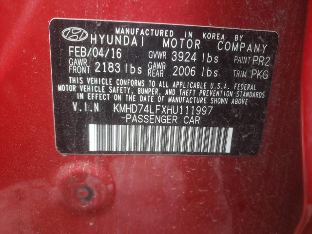 KMHD74LFXHU111997 - 2017 HYUNDAI ELANTRA SE RED photo 12